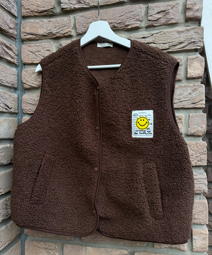 Teddy Weste mit Smiley Aufdruck | braun