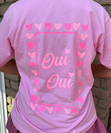 Rundhals Baumwoll-T-Shirt mit Oui Oui Druck