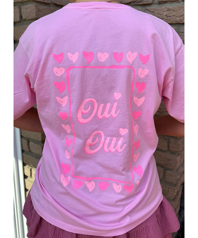 Rundhals Baumwoll-T-Shirt mit Oui Oui Druck