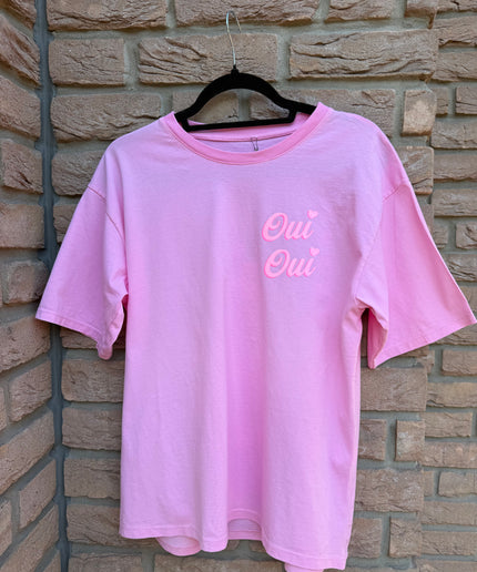 Rundhals Baumwoll-T-Shirt mit Oui Oui Druck