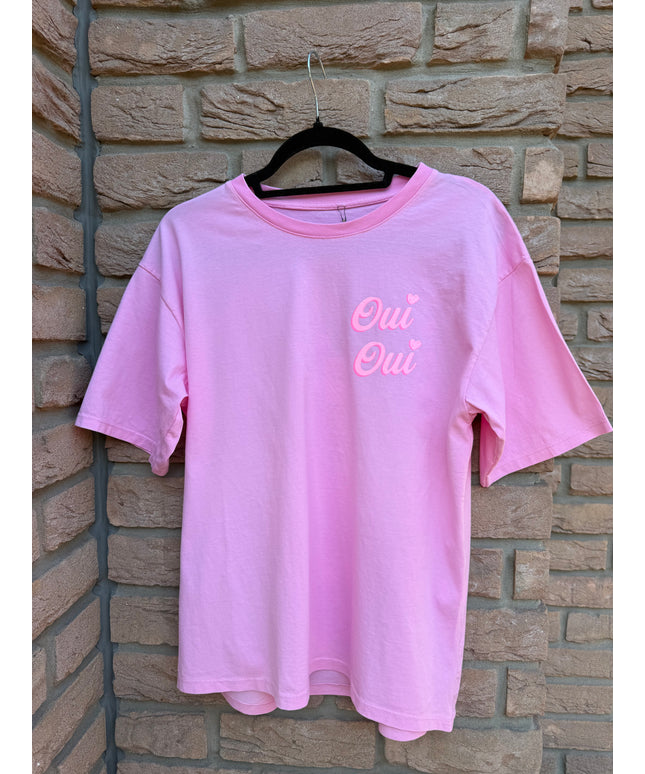 Rundhals Baumwoll-T-Shirt mit Oui Oui Druck