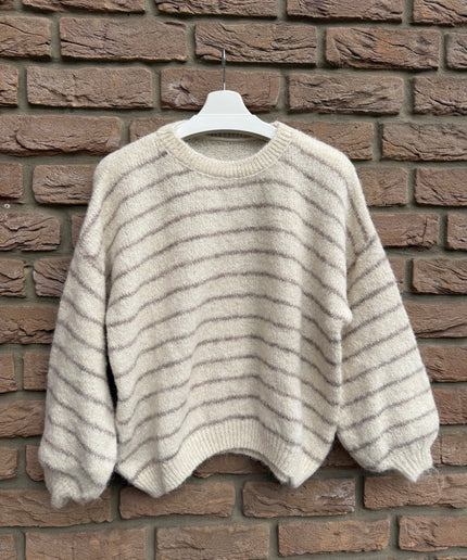 Kurzer Strickpullover mit Streifen | creme