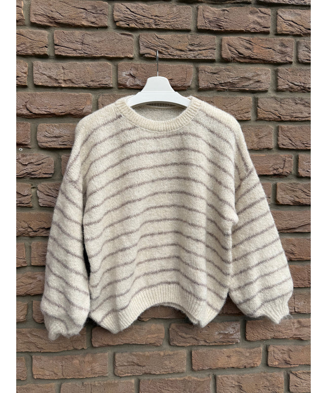 Kurzer Strickpullover mit Streifen | creme