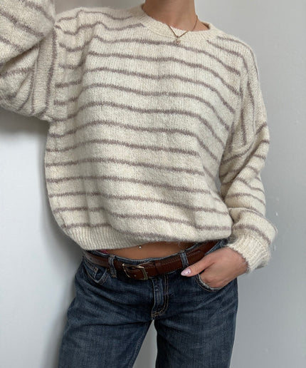 Kurzer Strickpullover mit Streifen | creme