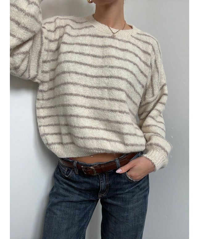 Kurzer Strickpullover mit Streifen | creme