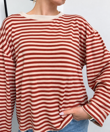 Gestreiftes Langarmshirt | Striped Long Sleeve | Camel/Beige