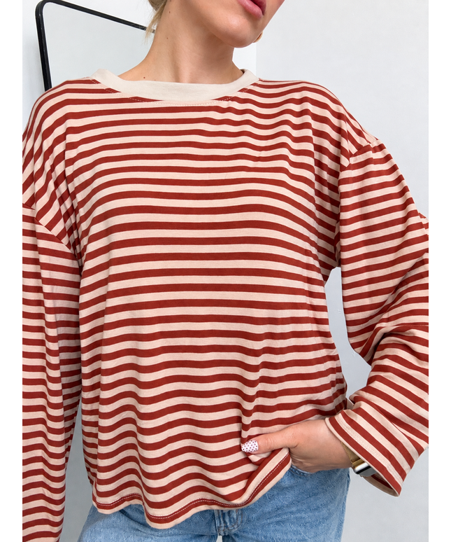 Gestreiftes Langarmshirt | Striped Long Sleeve | Camel/Beige