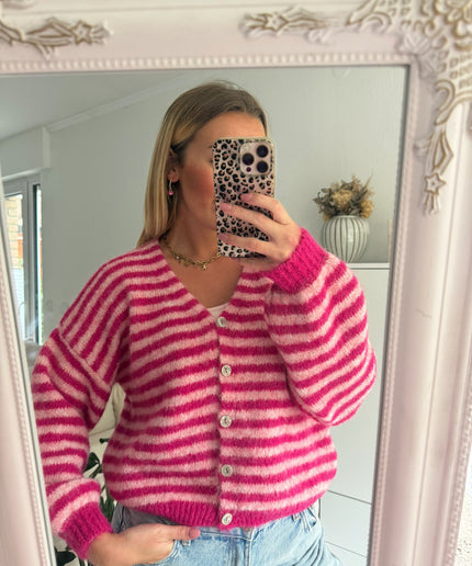 Gestreifte Strickjacke | pink rosa