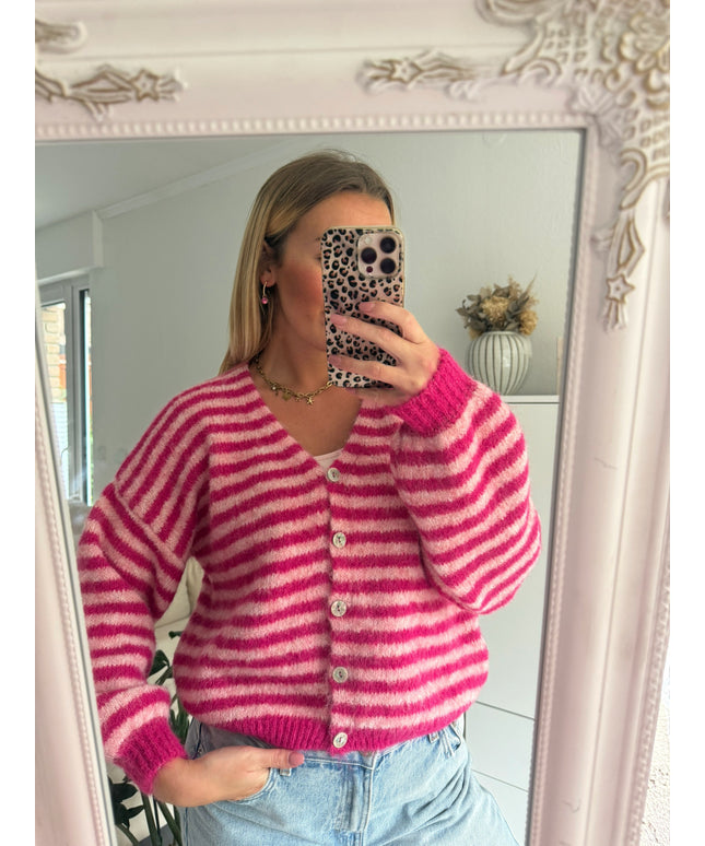 Gestreifte Strickjacke | pink rosa