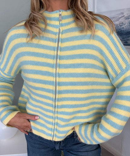 STRIPED FULL ZIP CARDIGAN | Modell Stella | lightblue/gelb
