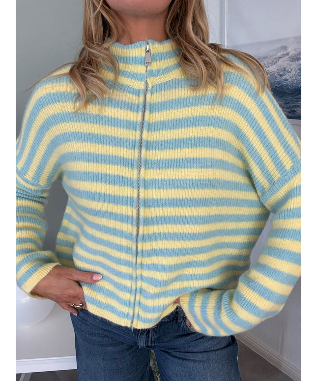 STRIPED FULL ZIP CARDIGAN | Modell Stella | lightblue/gelb