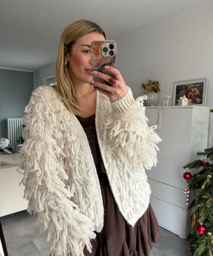 Strickjacke mit Fransen | creme