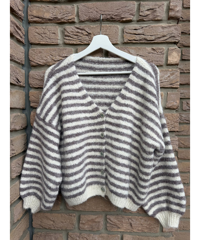 Gestreifte Strickjacke | taupe weiß