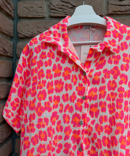 Leo Musselin Bluse mit Knopfleiste | kurzarm