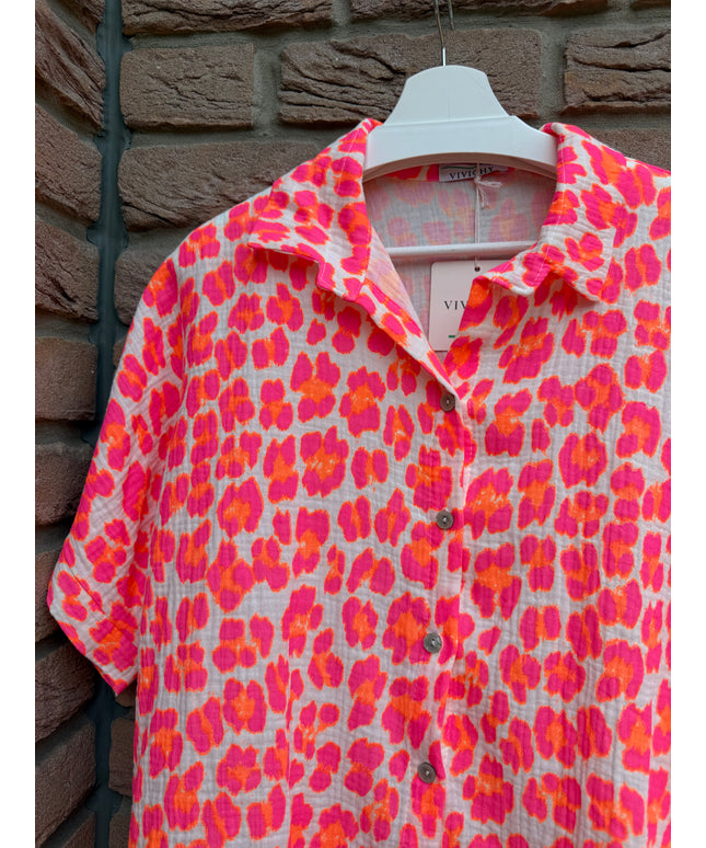 Leo Musselin Bluse mit Knopfleiste | kurzarm