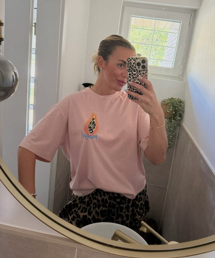T-Shirt mit Papaya-Print und Charms-Dekoration
