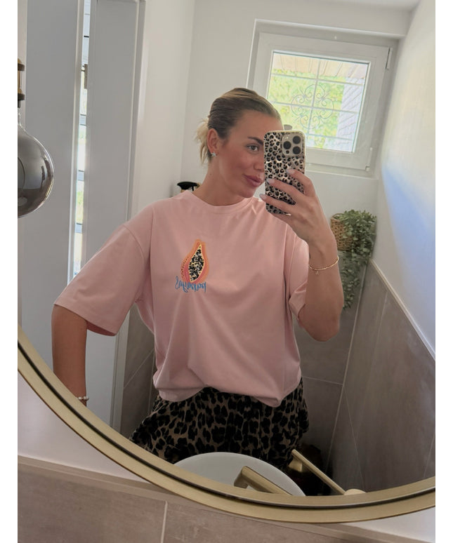 T-Shirt mit Papaya-Print und Charms-Dekoration