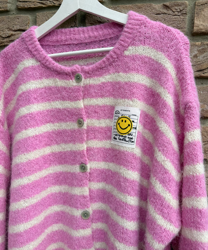 Smiley Strickjacke gestreift | pink rosa