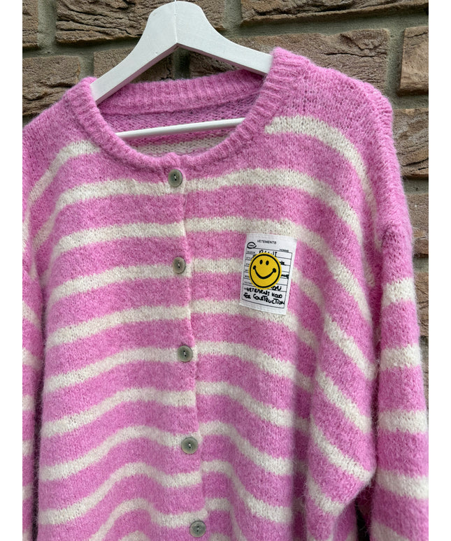 Smiley Strickjacke gestreift | pink rosa