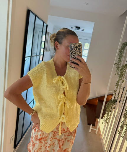 Strickjacke mit Schleifen | kurzarm | gelb