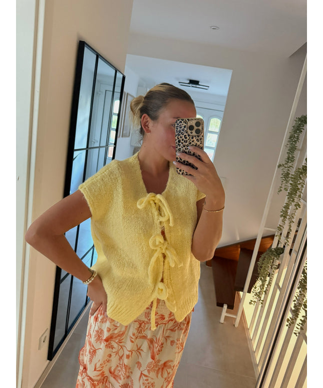 Strickjacke mit Schleifen | kurzarm | gelb