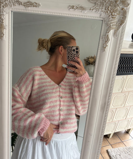 Gestreifte Strickjacke | rosa weiß