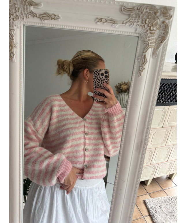 Gestreifte Strickjacke | rosa weiß
