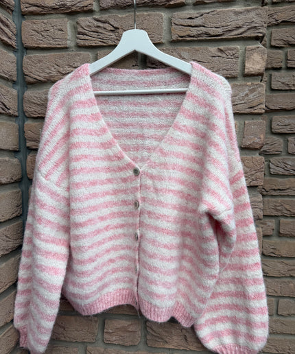 Gestreifte Strickjacke | rosa weiß