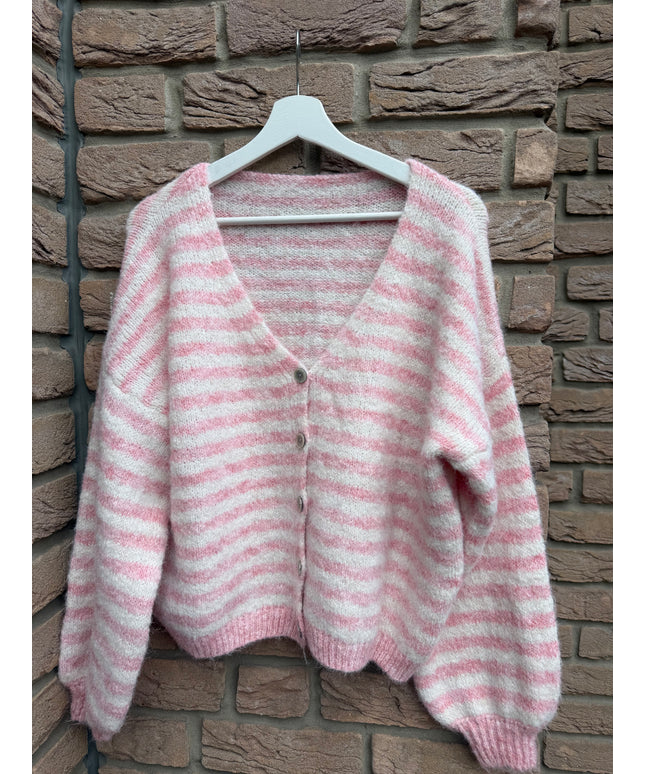 Gestreifte Strickjacke | rosa weiß