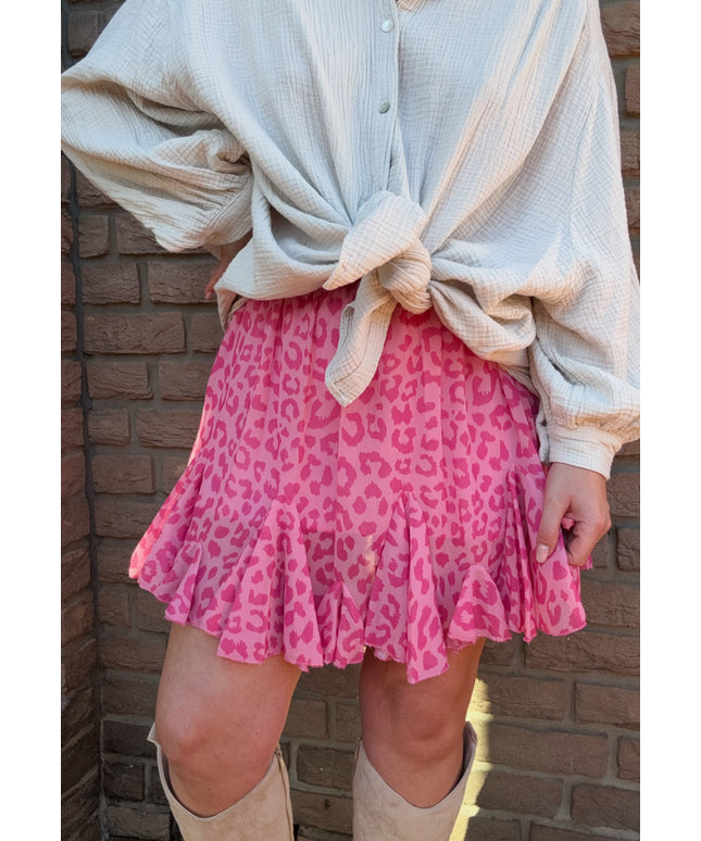 Rüschenrock Leo-Print pink