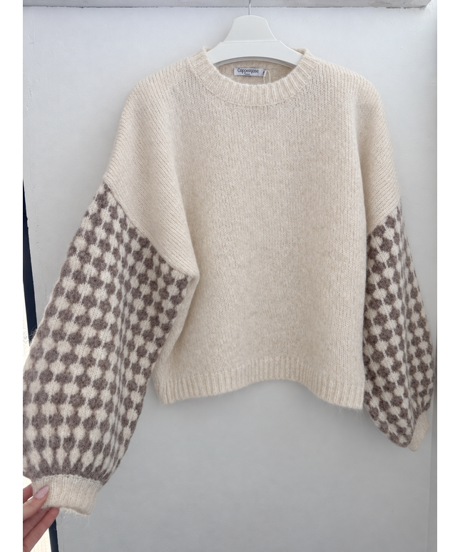 Strickpullover Elina mit Musterärmeln | Creme/Taupe