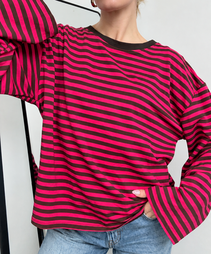 Gestreiftes Langarmshirt | Striped Long Sleeve | Braun/Pink