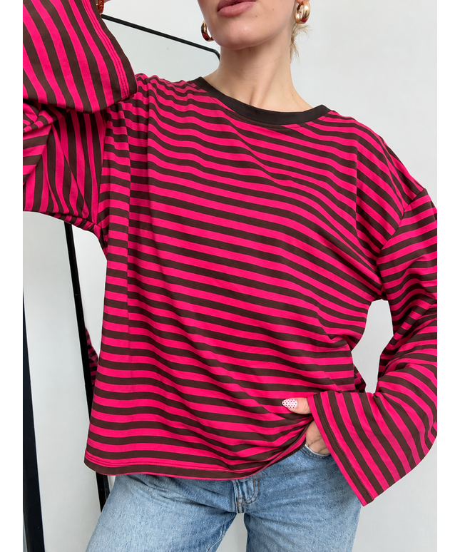 Gestreiftes Langarmshirt | Striped Long Sleeve | Braun/Pink