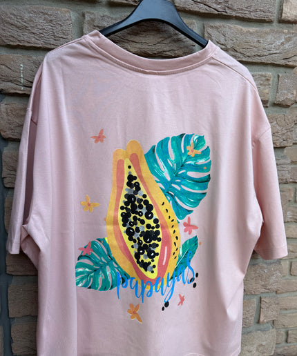 T-Shirt mit Papaya-Print und Charms-Dekoration