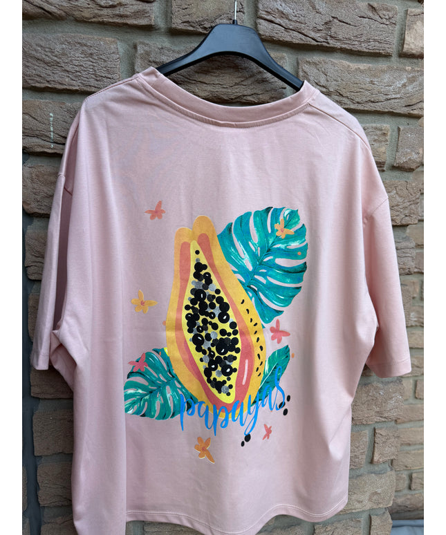 T-Shirt mit Papaya-Print und Charms-Dekoration