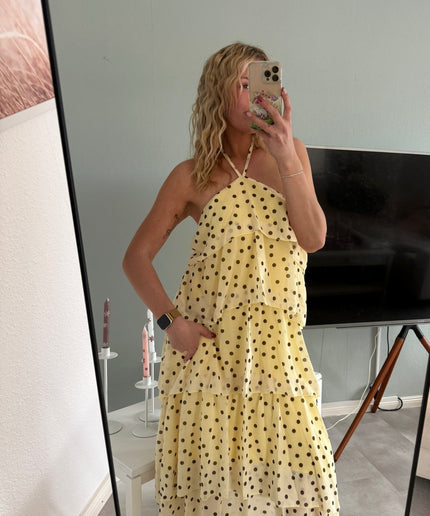 Polka Dots Maxi-Neckholder-Kleid mit Volants
