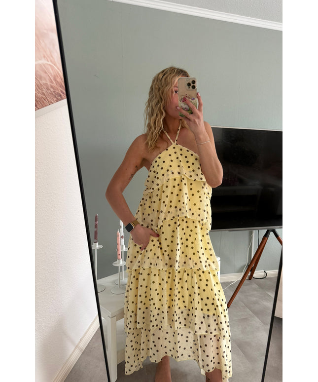 Polka Dots Maxi-Neckholder-Kleid mit Volants