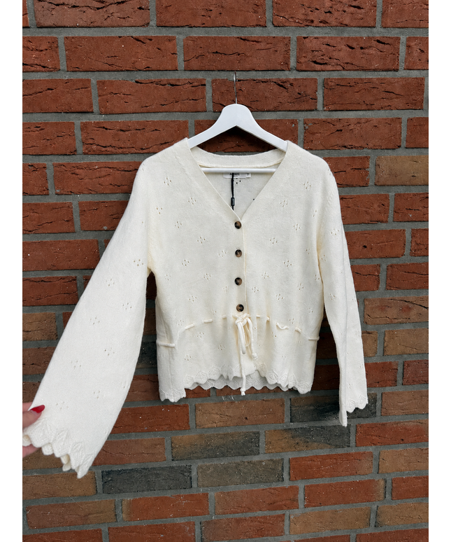 Strickjacke mit Lochstrickmuster - Creme