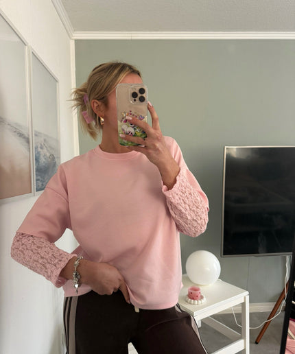 T-Shirt mit Spitzenärmeln | rosa