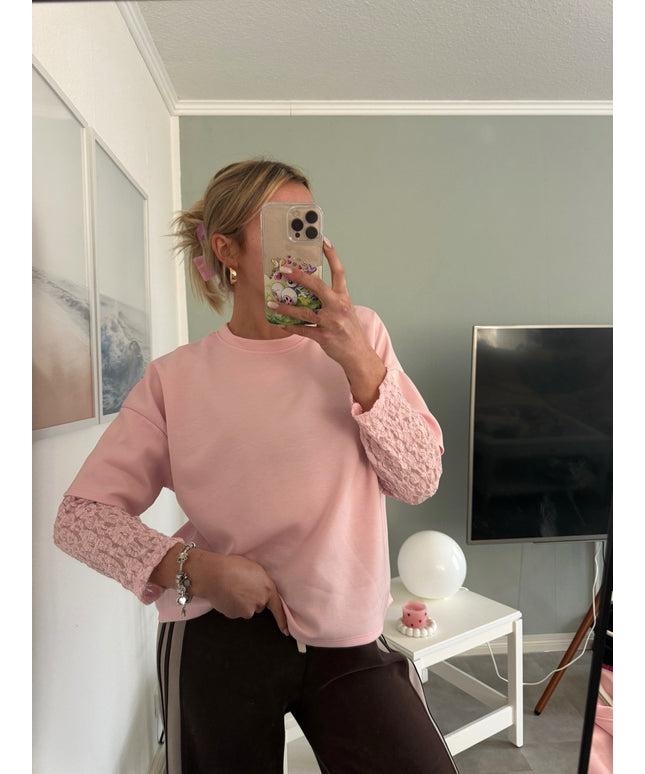 T-Shirt mit Spitzenärmeln | rosa