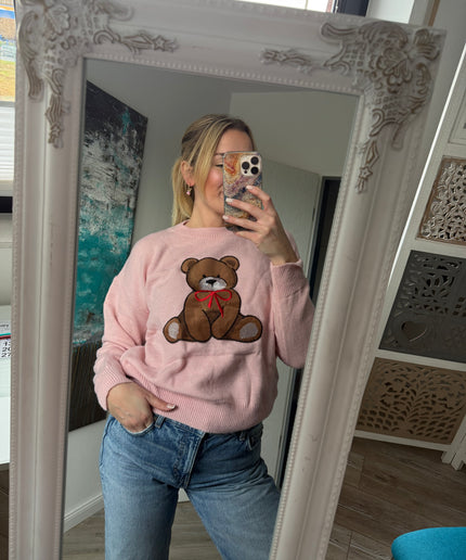 Pullover mit Teddy-Aufdruck | rosa
