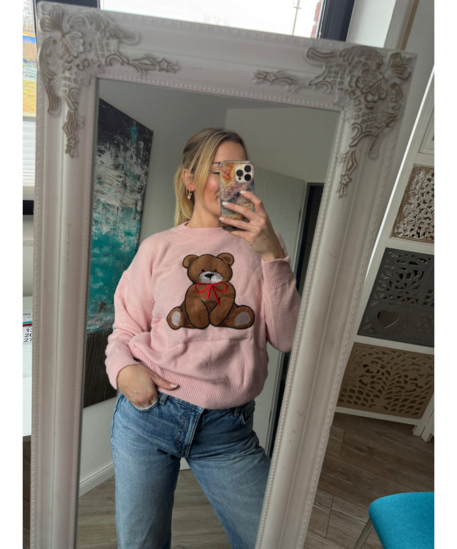 Pullover mit Teddy-Aufdruck | rosa