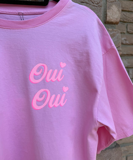 Rundhals Baumwoll-T-Shirt mit Oui Oui Druck