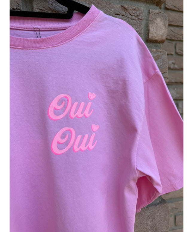 Rundhals Baumwoll-T-Shirt mit Oui Oui Druck