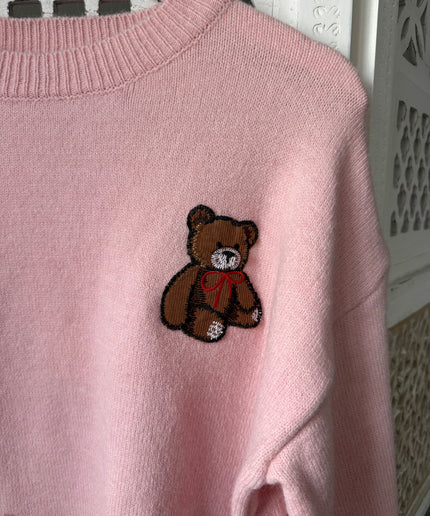 B-Ware | Pullover mit Teddy-Aufdruck | rosa