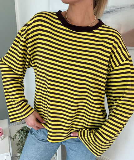 Gestreiftes Langarmshirt | Striped Long Sleeve | Gelb/Dunkelbraun