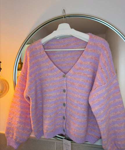 Gestreifte Strickjacke | Flieder/Orange
