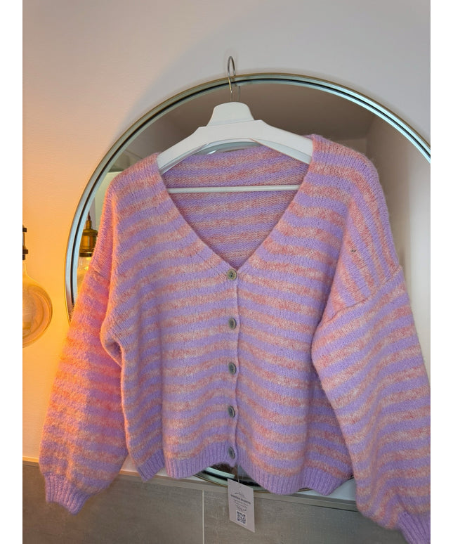 Gestreifte Strickjacke | Flieder/Orange