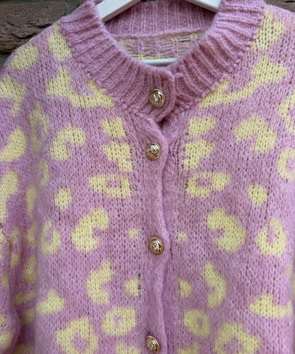 Leo Strickjacke mit goldenen Knöpfen | rosa gelb