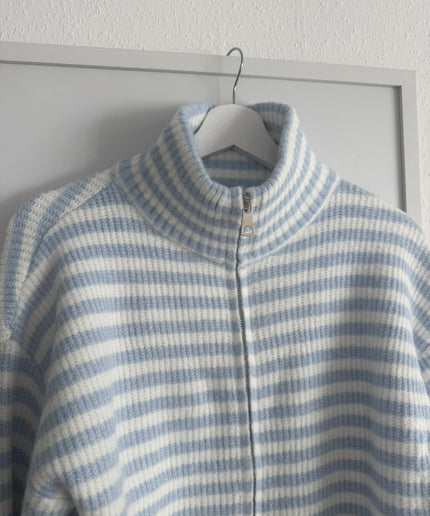 STRIPED FULL ZIP CARDIGAN | blau weiß